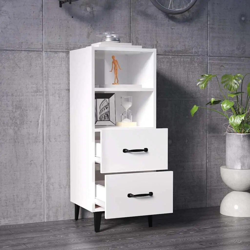 White High Gloss Sideboard Storage Cabinet Engineered Wood Buffet 34.5x34x90cm