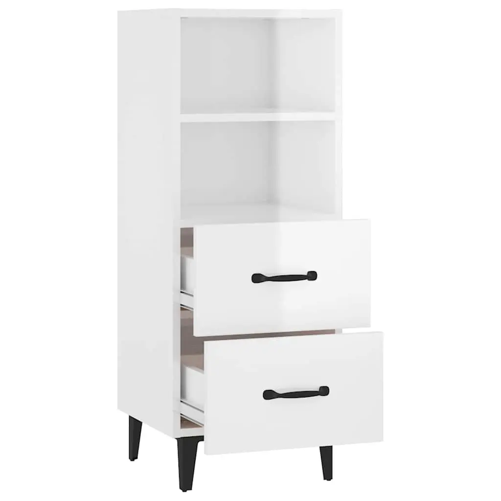 White High Gloss Sideboard Storage Cabinet Engineered Wood Buffet 34.5x34x90cm