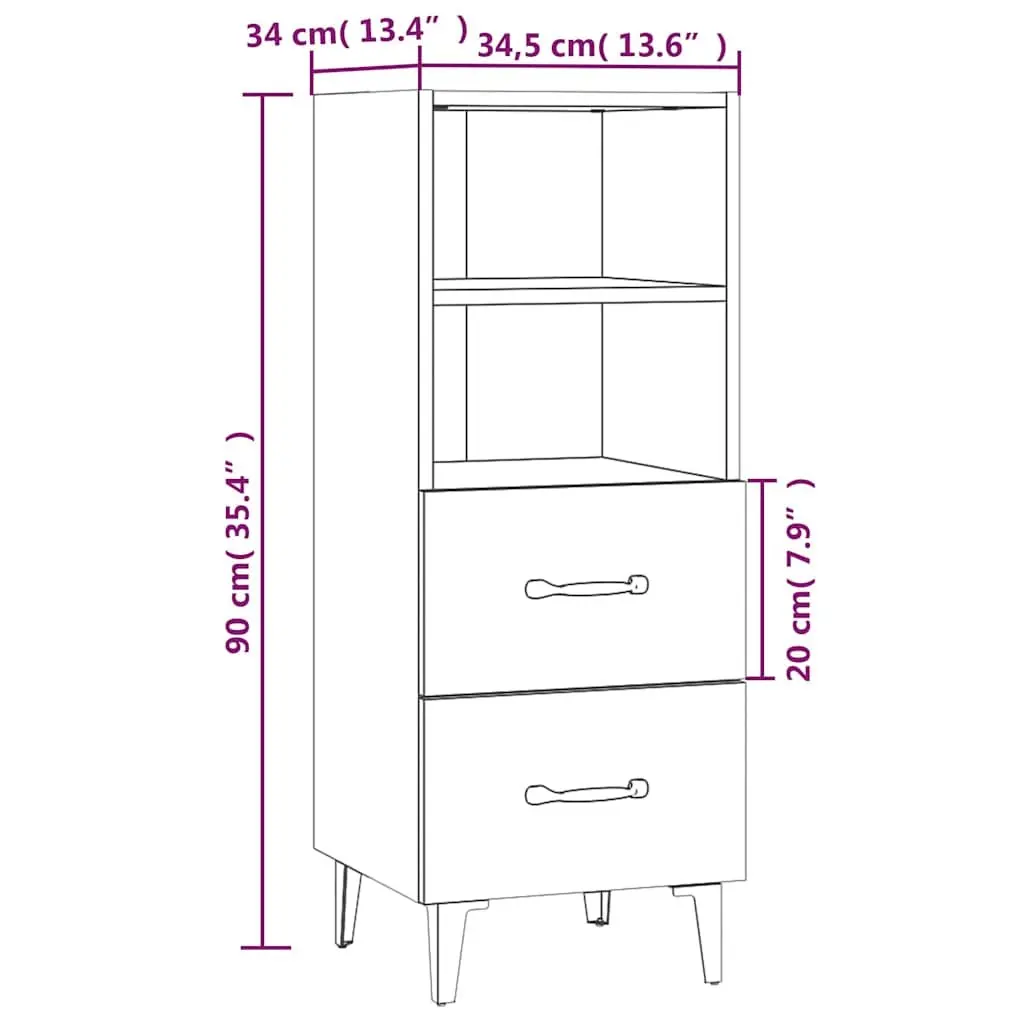 White High Gloss Sideboard Storage Cabinet Engineered Wood Buffet 34.5x34x90cm