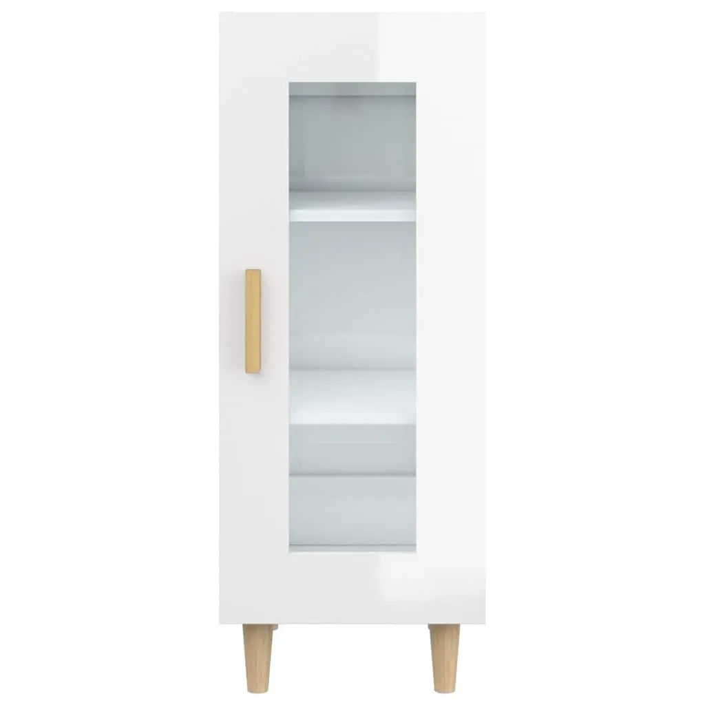 Sideboard High Gloss White Storage Cabinet 3 Compartments Glass Door Engineered