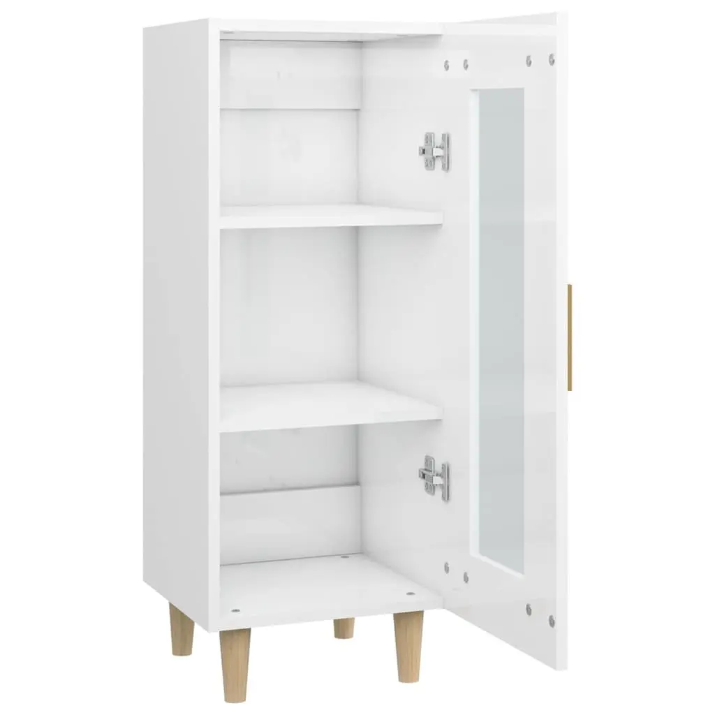 Sideboard High Gloss White Storage Cabinet 3 Compartments Glass Door Engineered