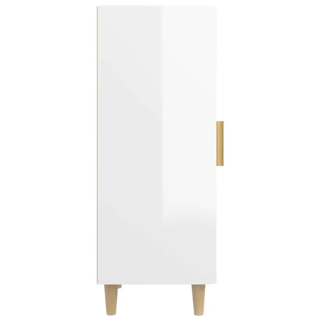 Sideboard High Gloss White Storage Cabinet 3 Compartments Glass Door Engineered