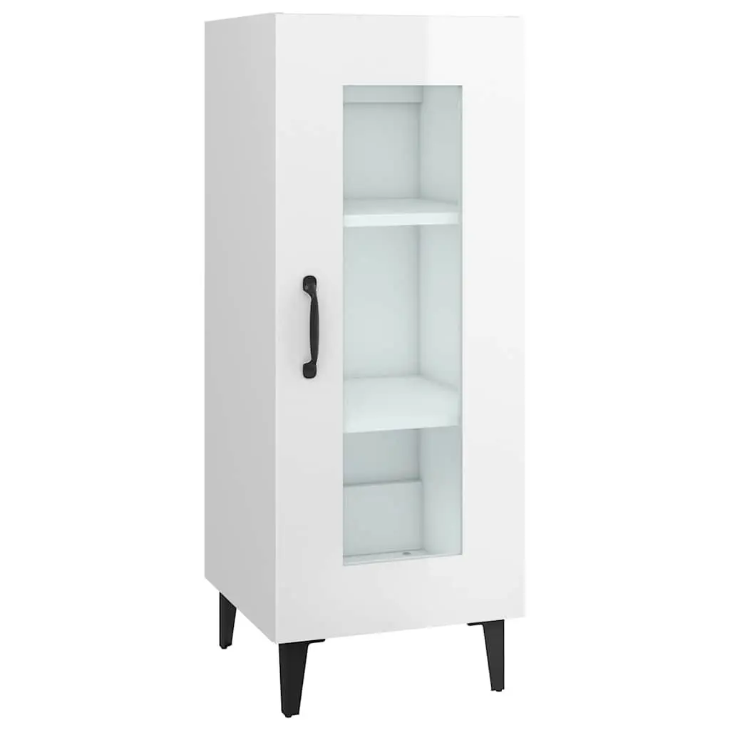 Sideboard Cabinet White High Gloss Engineered Wood 90cm
