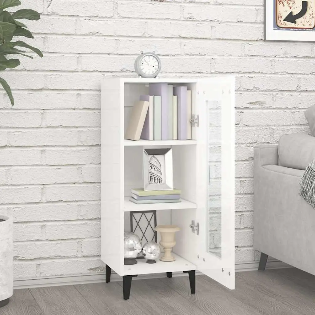 Sideboard Cabinet White High Gloss Engineered Wood 90cm