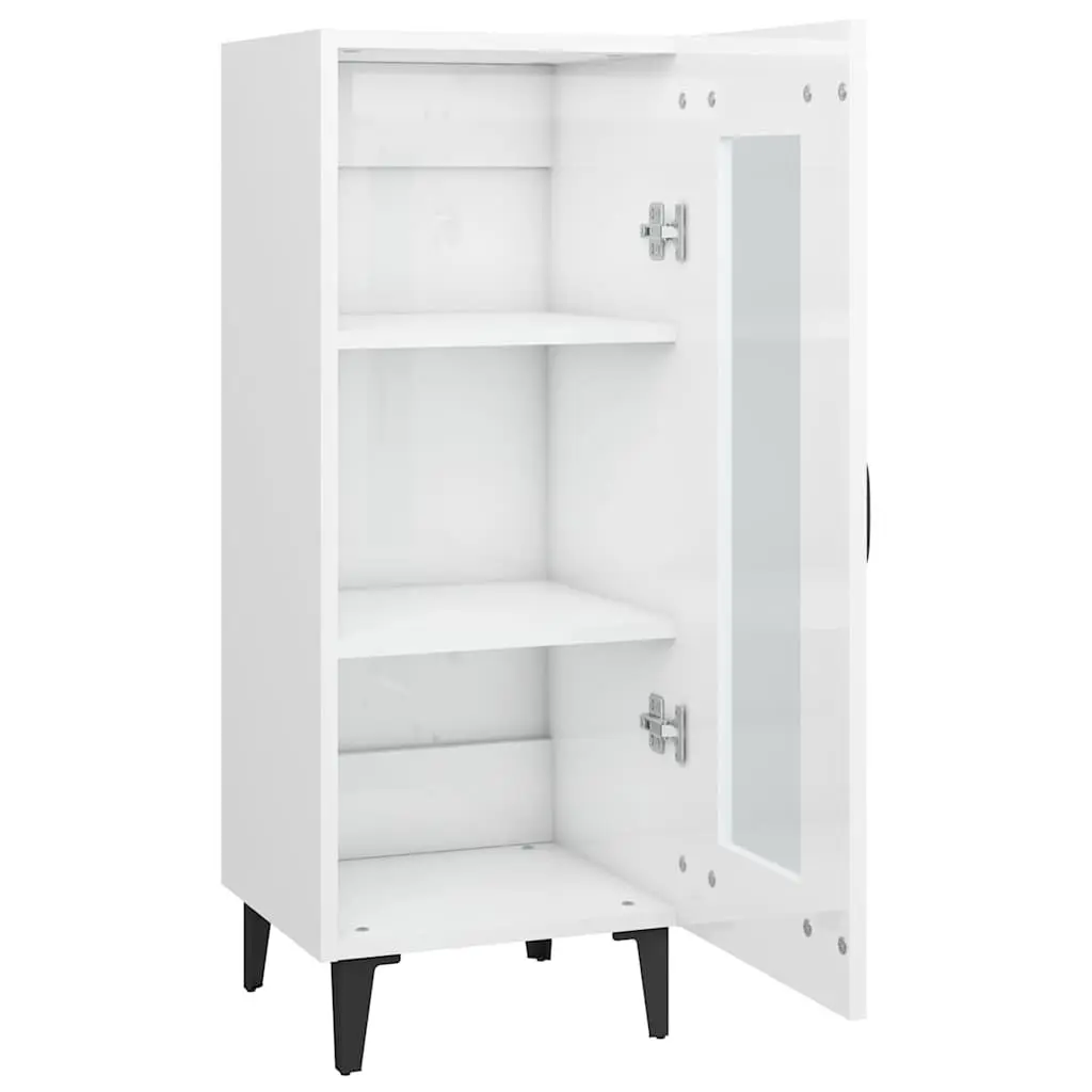 Sideboard Cabinet White High Gloss Engineered Wood 90cm
