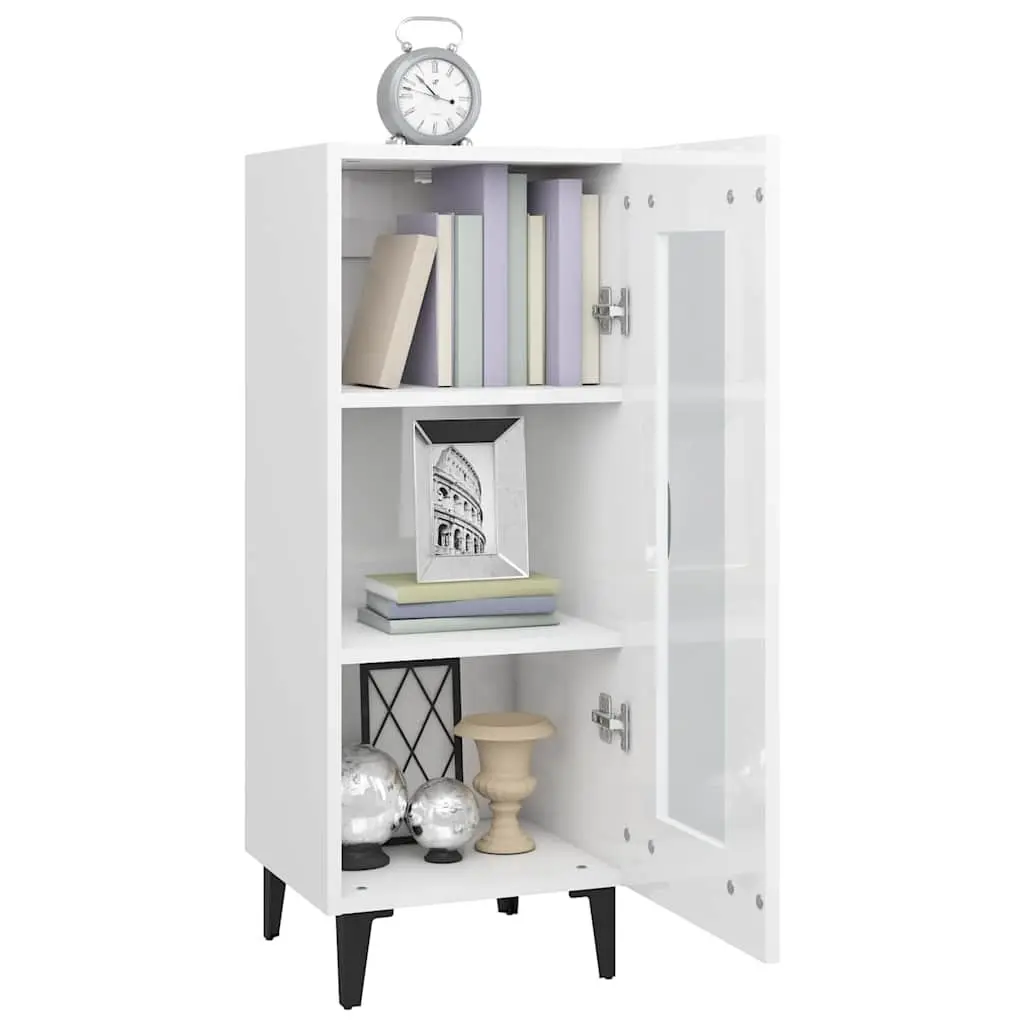 Sideboard Cabinet White High Gloss Engineered Wood 90cm