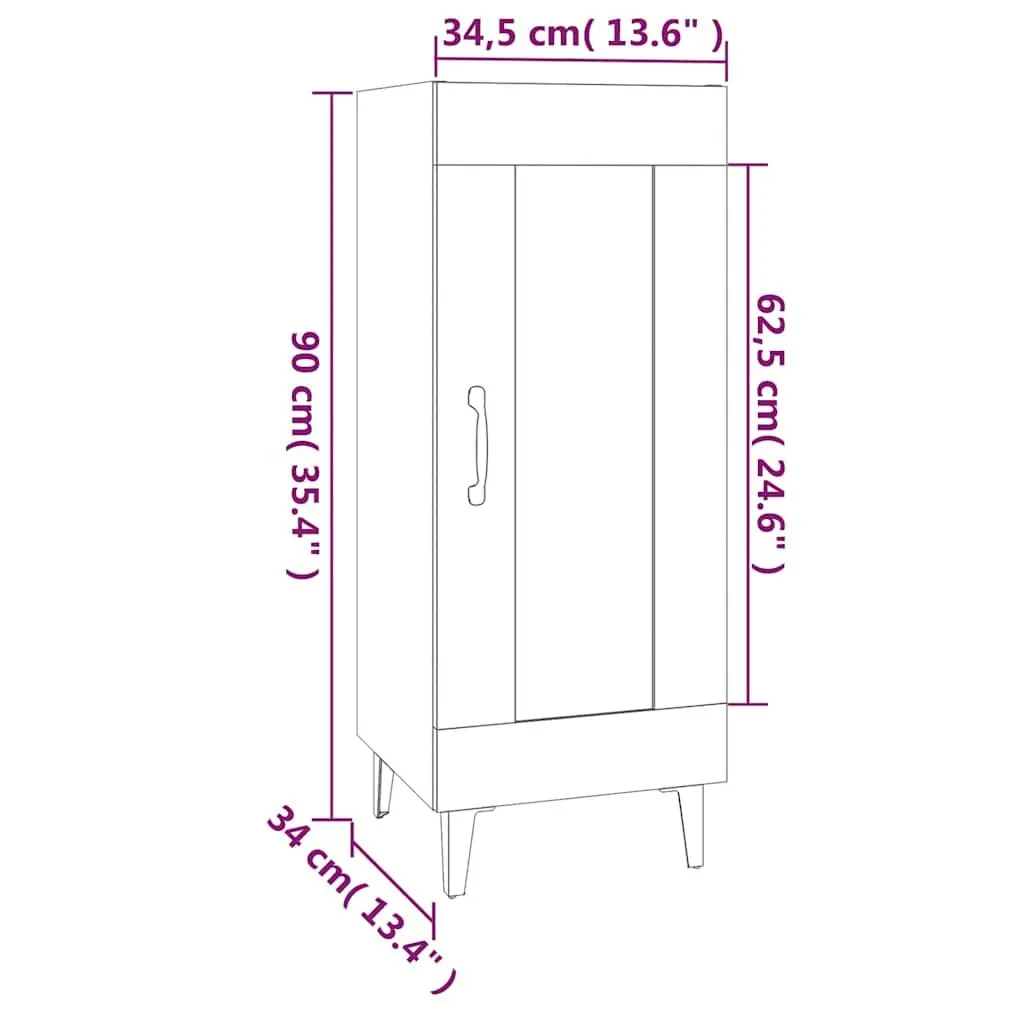 Sideboard Cabinet White High Gloss Engineered Wood 90cm