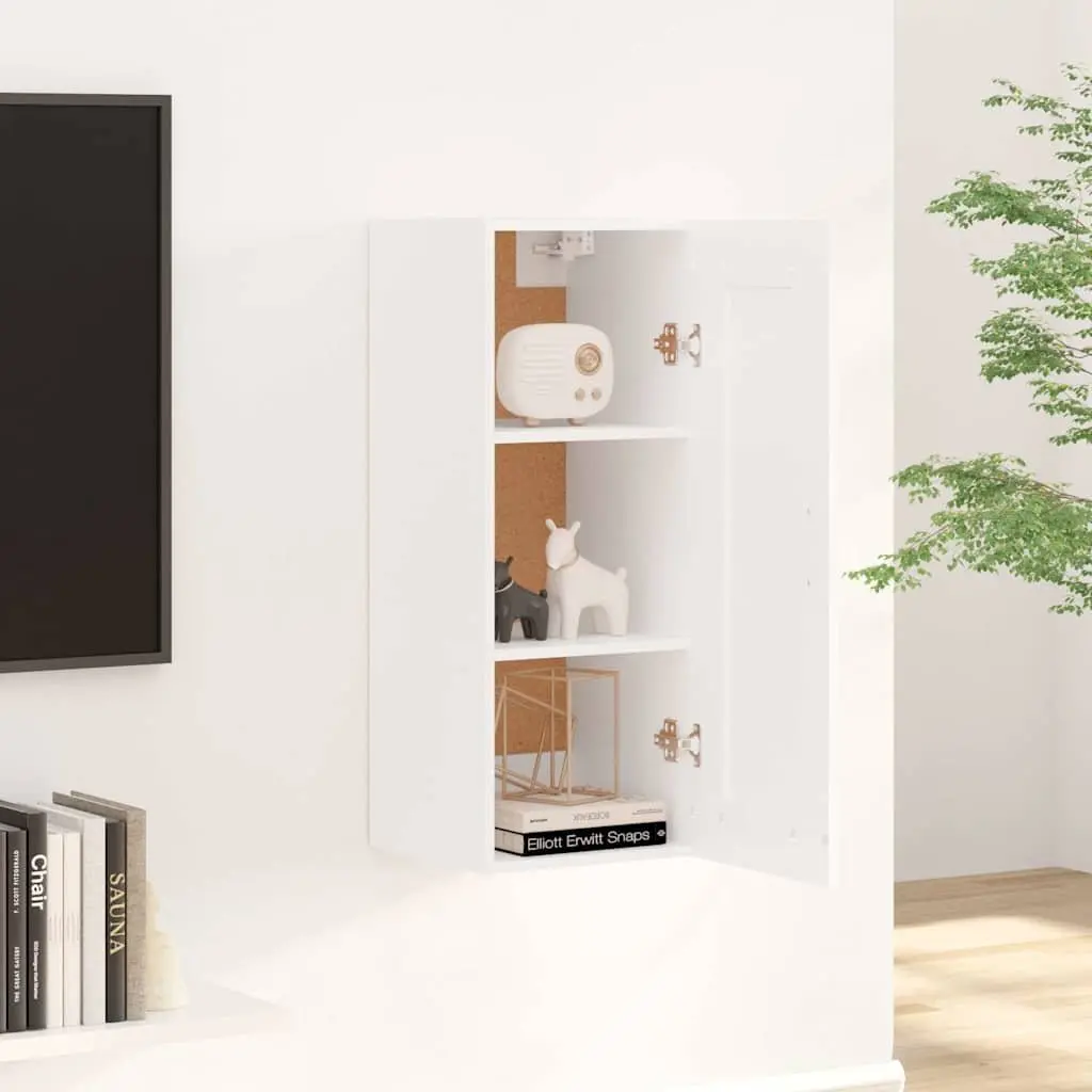 Hanging Storage Cabinet White Wall-Mounted Engineered Wood Organizer 35x34x90cm
