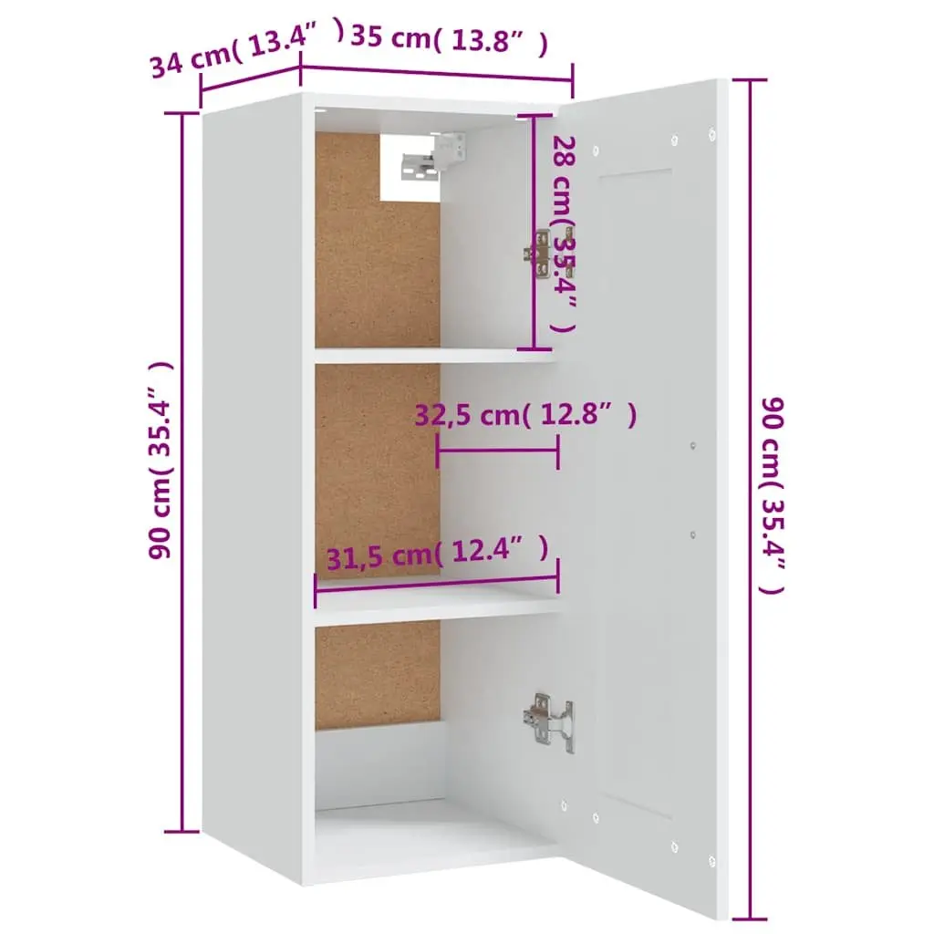 Hanging Storage Cabinet White Wall-Mounted Engineered Wood Organizer 35x34x90cm