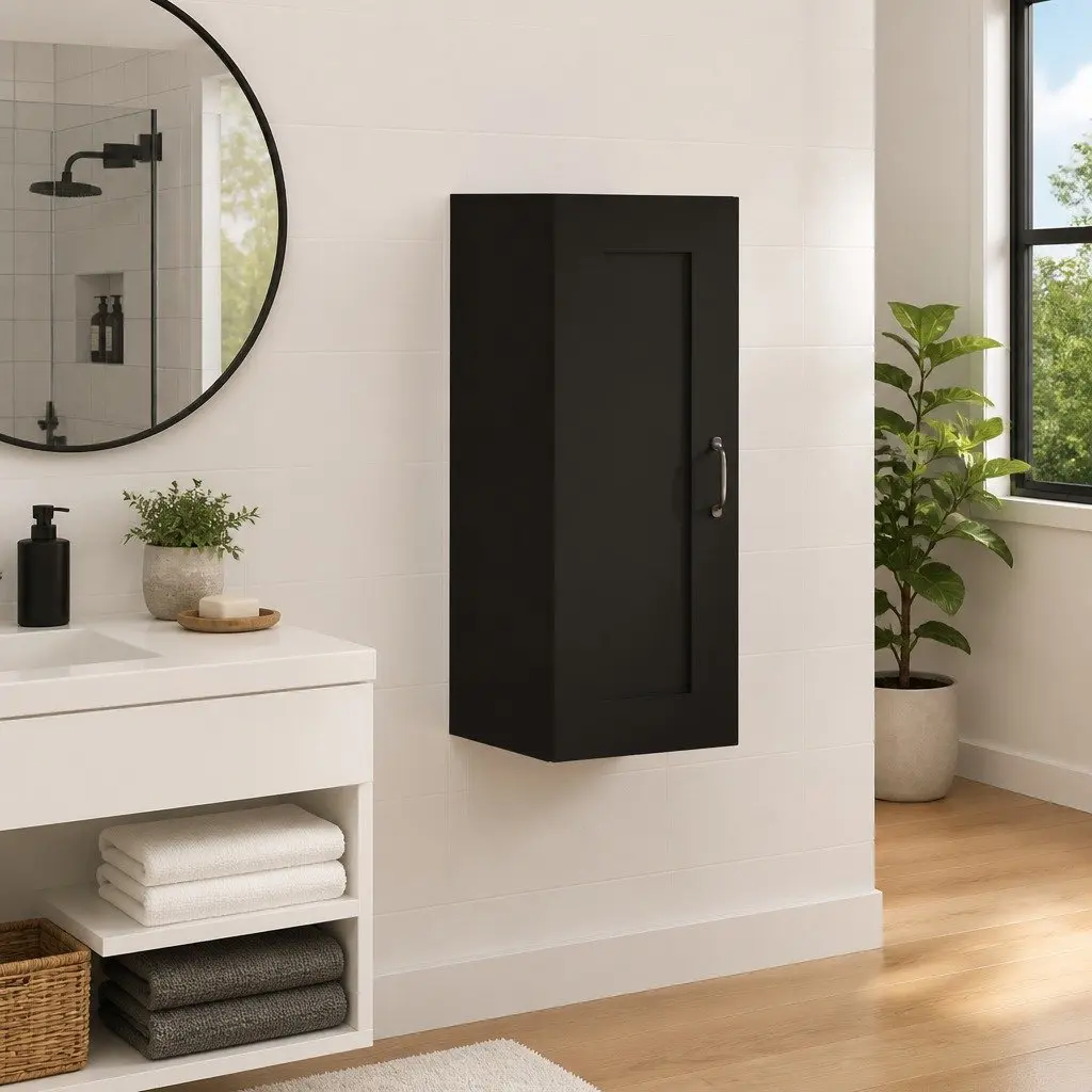 Hanging Storage Cabinet Black Wall-Mounted Engineered Wood 35x34x90cm