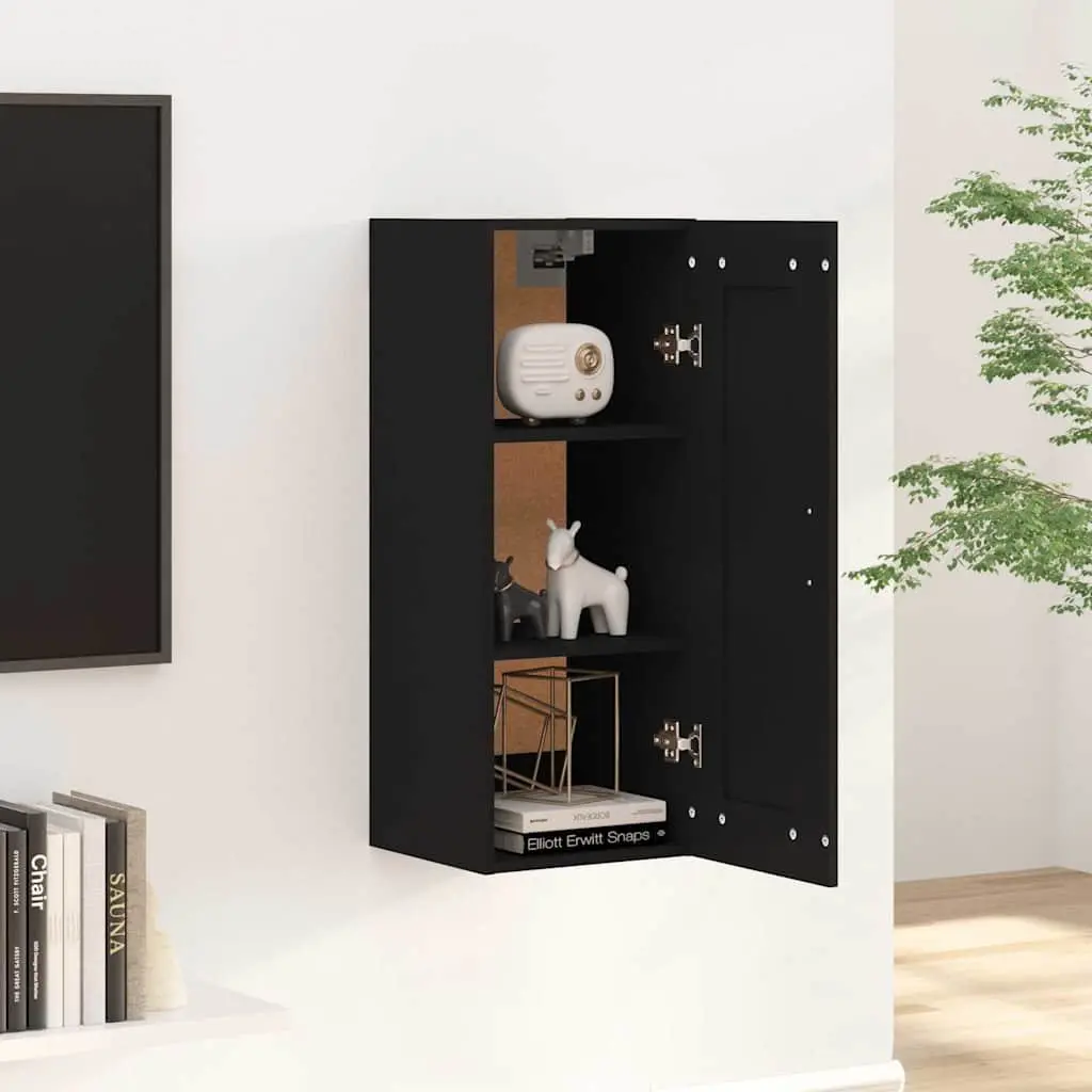 Hanging Storage Cabinet Black Wall-Mounted Engineered Wood 35x34x90cm