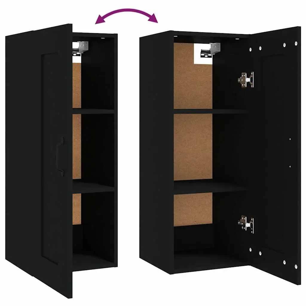Hanging Storage Cabinet Black Wall-Mounted Engineered Wood 35x34x90cm