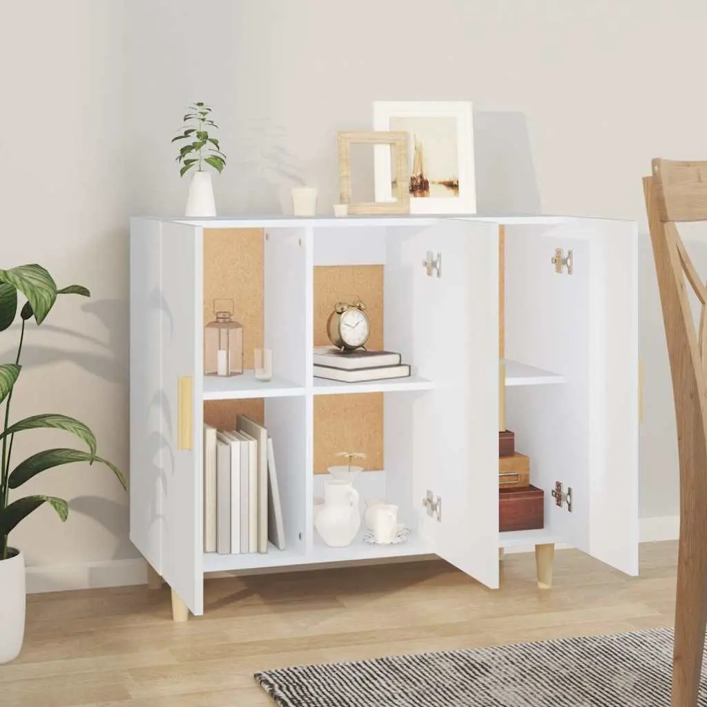 Sideboard White 90x34x80 cm 3 Door Storage Cabinet Buffet Furniture