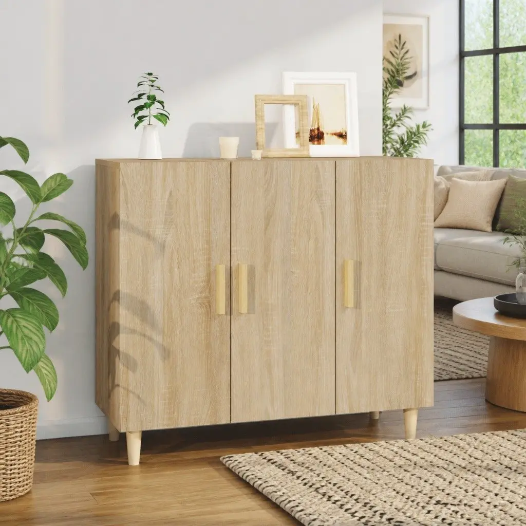 Sideboard Storage Cabinet Brown 90x34x80 cm 3-Door Buffet Furniture