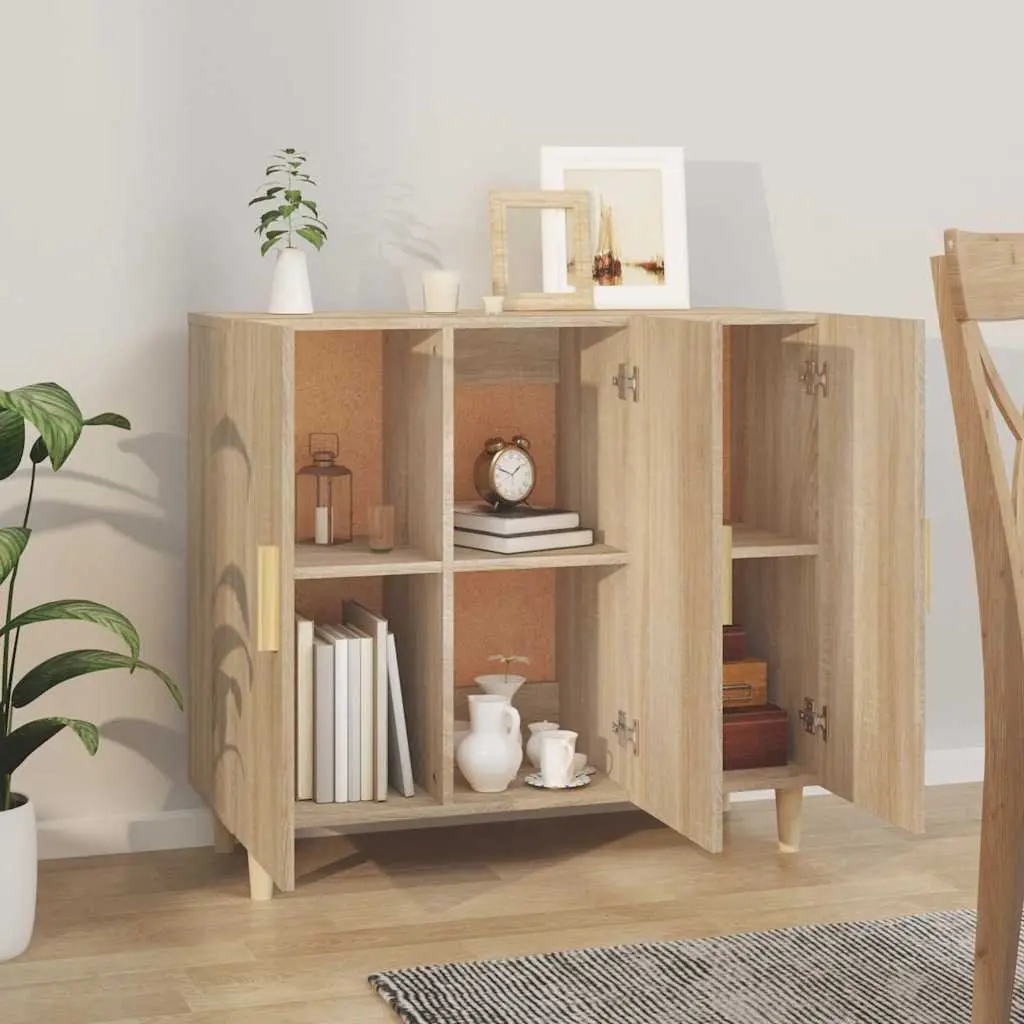 Sideboard Storage Cabinet Brown 90x34x80 cm 3-Door Buffet Furniture