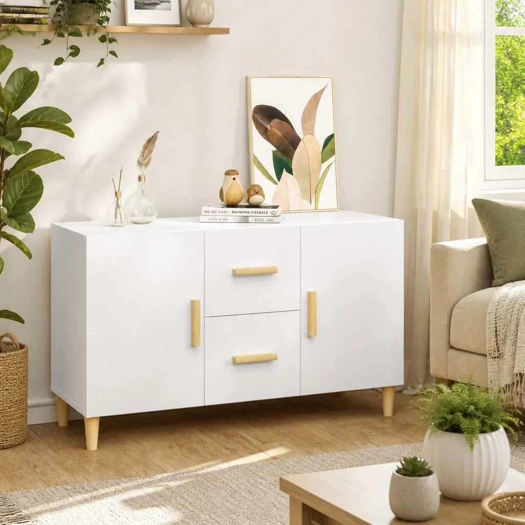 Sideboard White Engineered Wood 100x36x60cm Storage Cabinet 2 Doors 2 Drawers