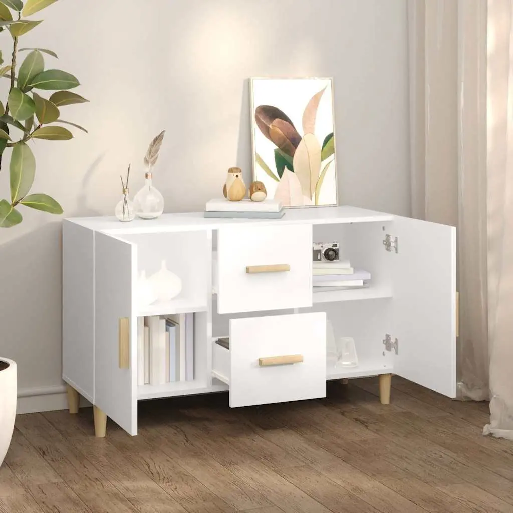 Sideboard White Engineered Wood 100x36x60cm Storage Cabinet 2 Doors 2 Drawers