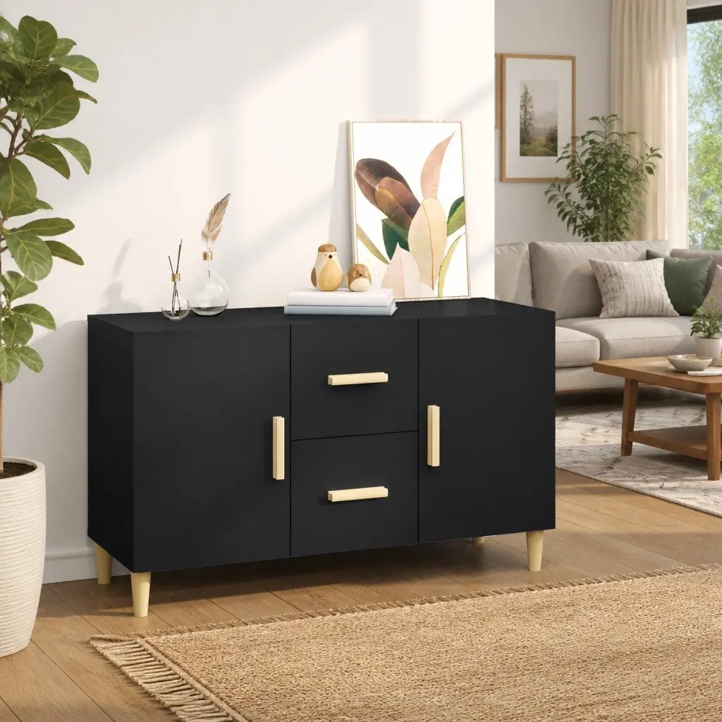 Sideboard Black Storage Cabinet Engineered Wood 100x36x60 cm