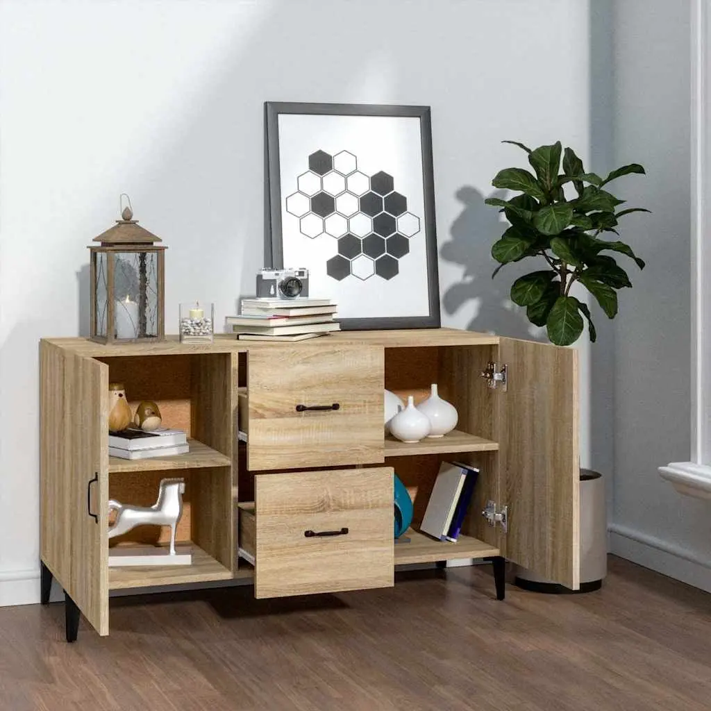 Sideboard Brown Engineered Wood Storage Cabinet 2 Doors 2 Drawers Buffet