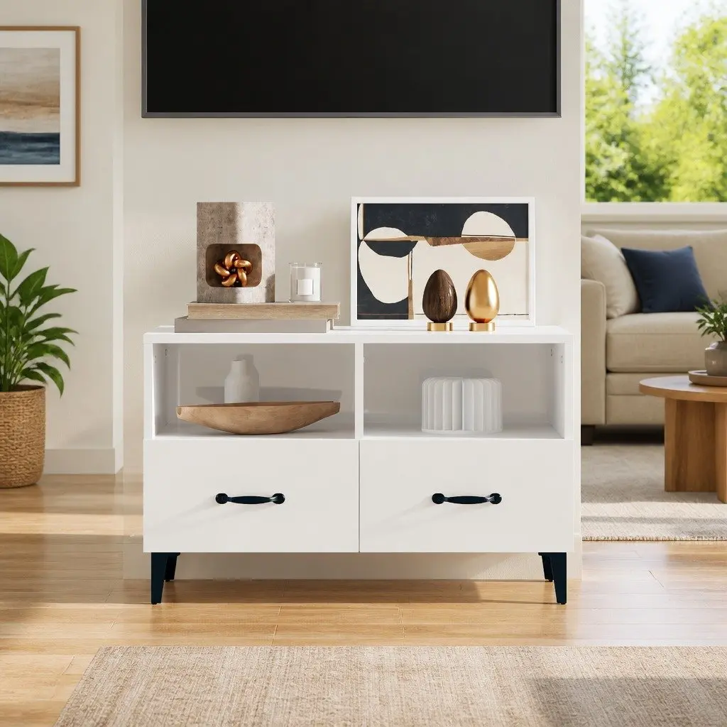 TV Cabinet High Gloss White Media Unit 80 x 36 x 50 cm