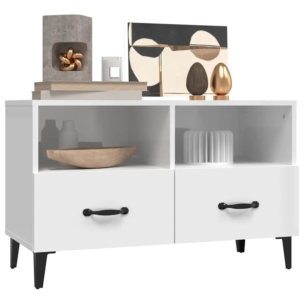 TV Cabinet High Gloss White Media Unit 80 x 36 x 50 cm