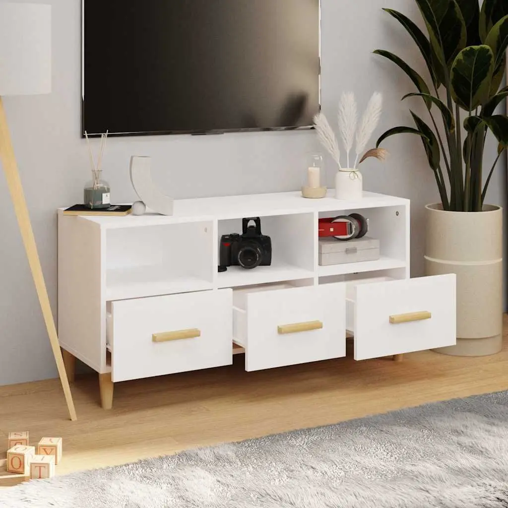 TV Cabinet Modern High Gloss White Engineered Wood 102 x 36 x 50 cm