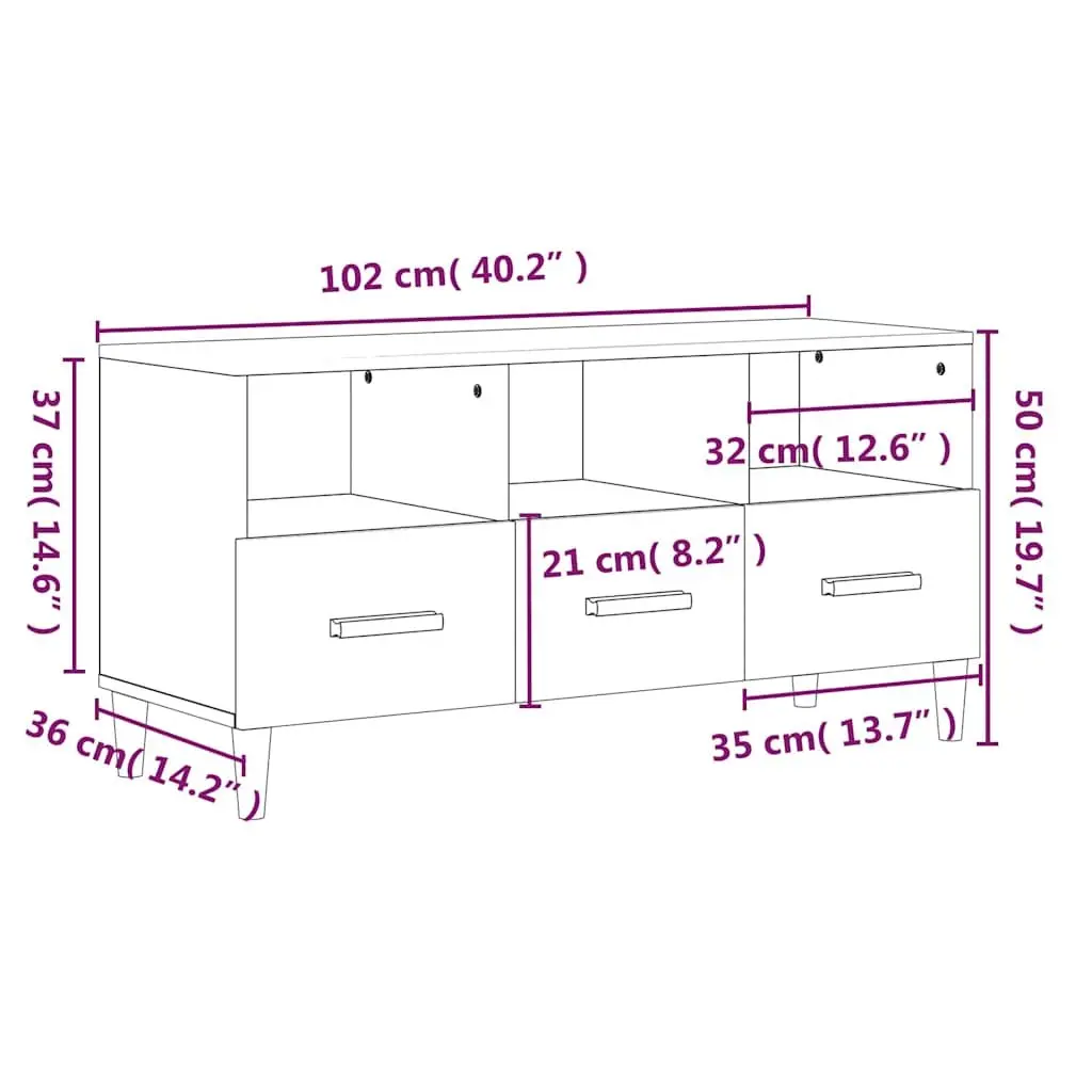 TV Cabinet Modern High Gloss White Engineered Wood 102 x 36 x 50 cm