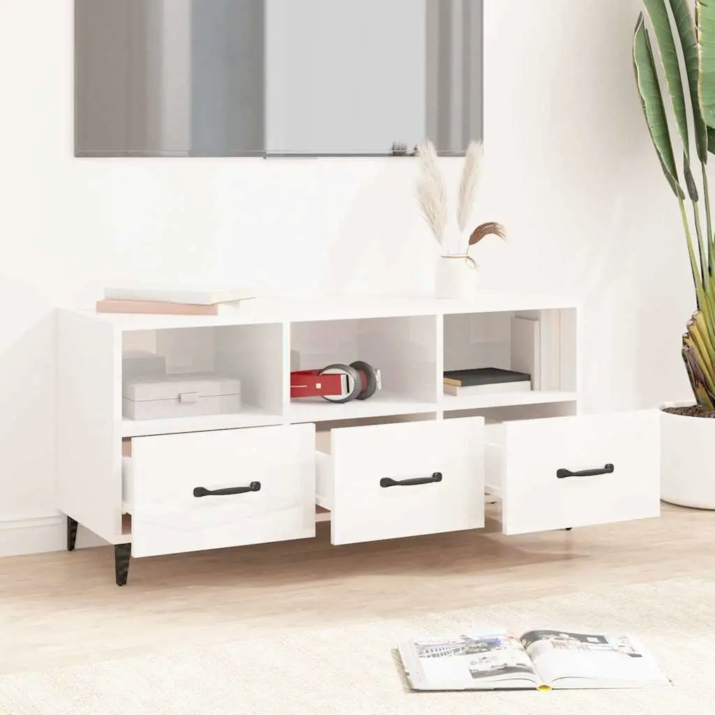 TV Cabinet High Gloss White Modern Media Unit with Drawers and Shelves 102 x 35 x 50 cm