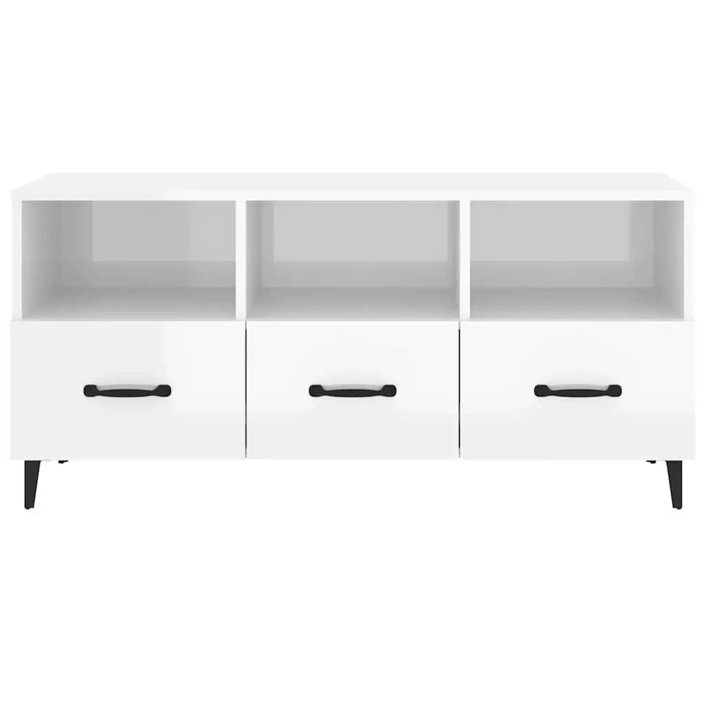 TV Cabinet High Gloss White Modern Media Unit with Drawers and Shelves 102 x 35 x 50 cm