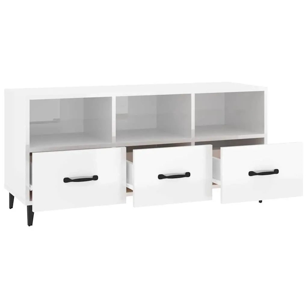 TV Cabinet High Gloss White Modern Media Unit with Drawers and Shelves 102 x 35 x 50 cm