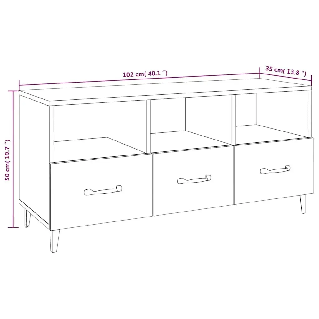 TV Cabinet High Gloss White Modern Media Unit with Drawers and Shelves 102 x 35 x 50 cm