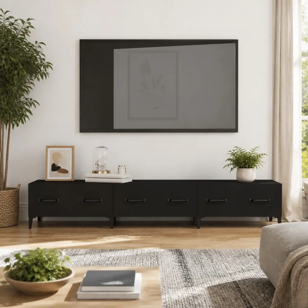 TV Cabinet Black Engineered Wood Living Room Storage Unit 150 x 34.5 x 30 cm