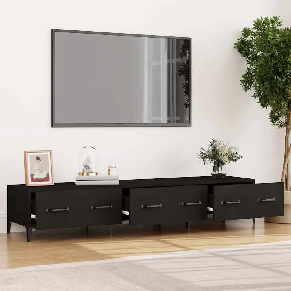 TV Cabinet Black Engineered Wood Living Room Storage Unit 150 x 34.5 x 30 cm