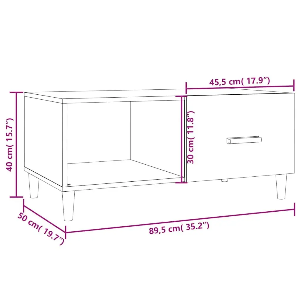 Coffee Table Engineered Wood White 89.5x50x40cm Living Room Side End Table