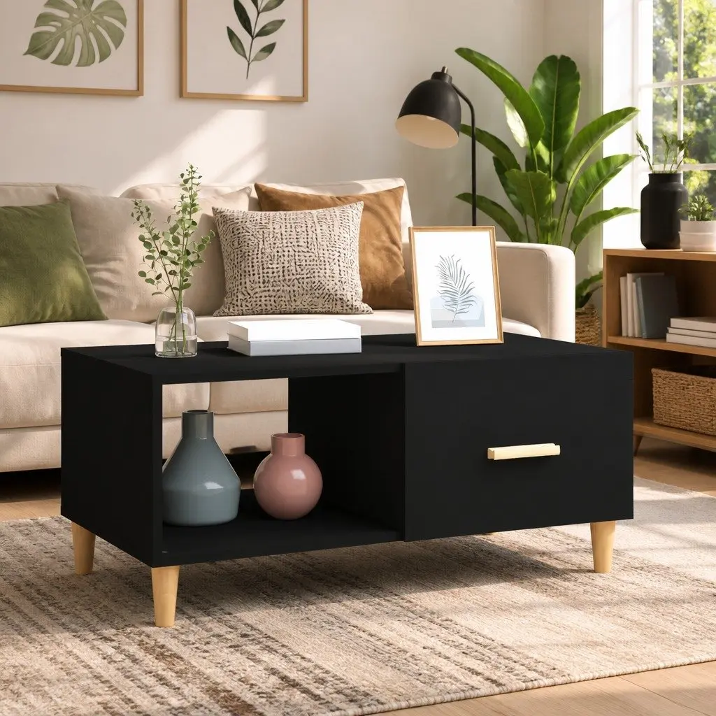 Coffee Table Black Modern Accent Furniture 89.5 x 50 x 40 cm