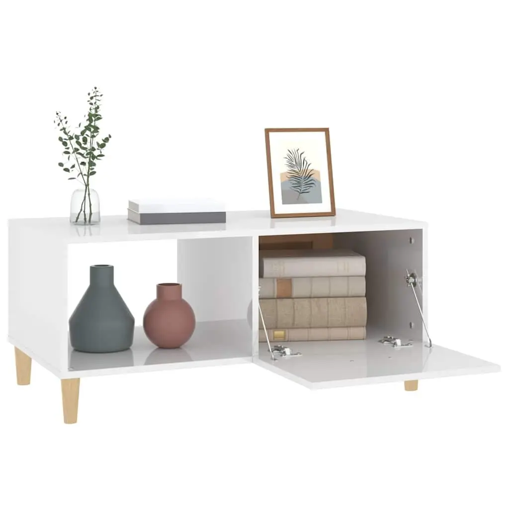 Coffee Table White High Gloss Modern Storage Compartments Living Room Furniture