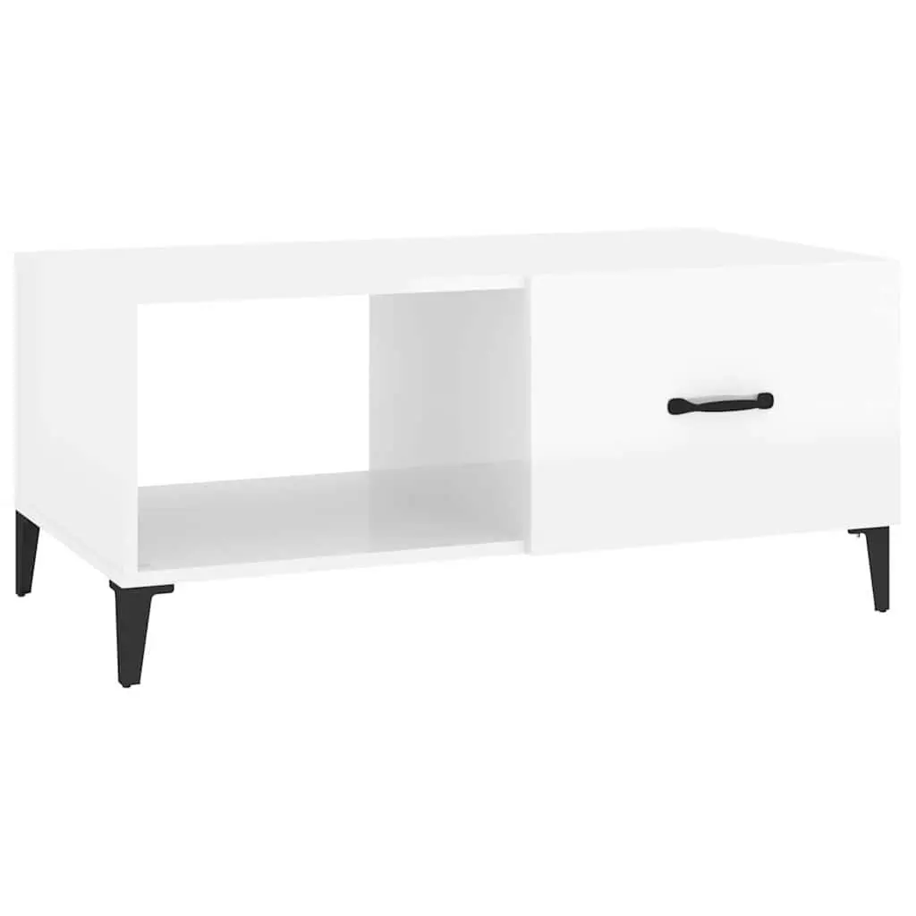 Coffee Table White High Gloss Storage Modern Living Room Accent Furniture