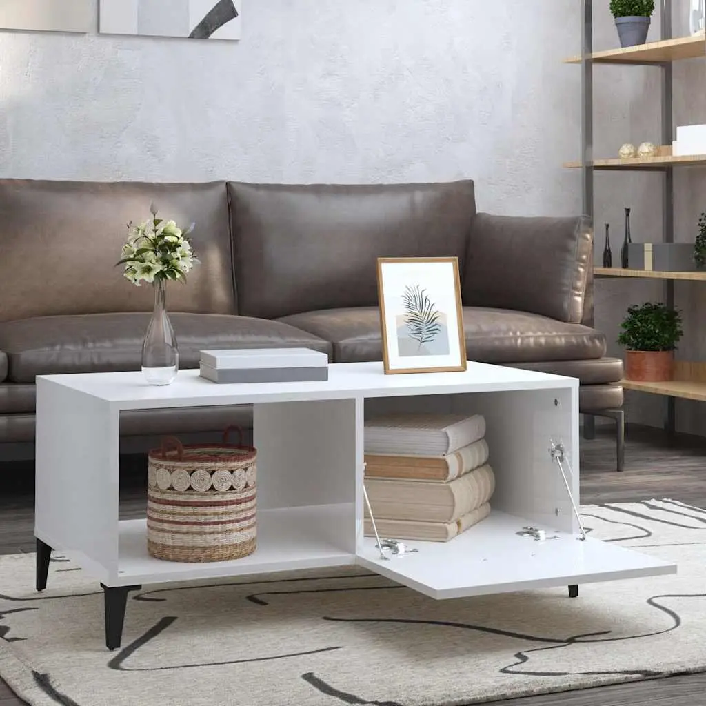 Coffee Table White High Gloss Storage Modern Living Room Accent Furniture