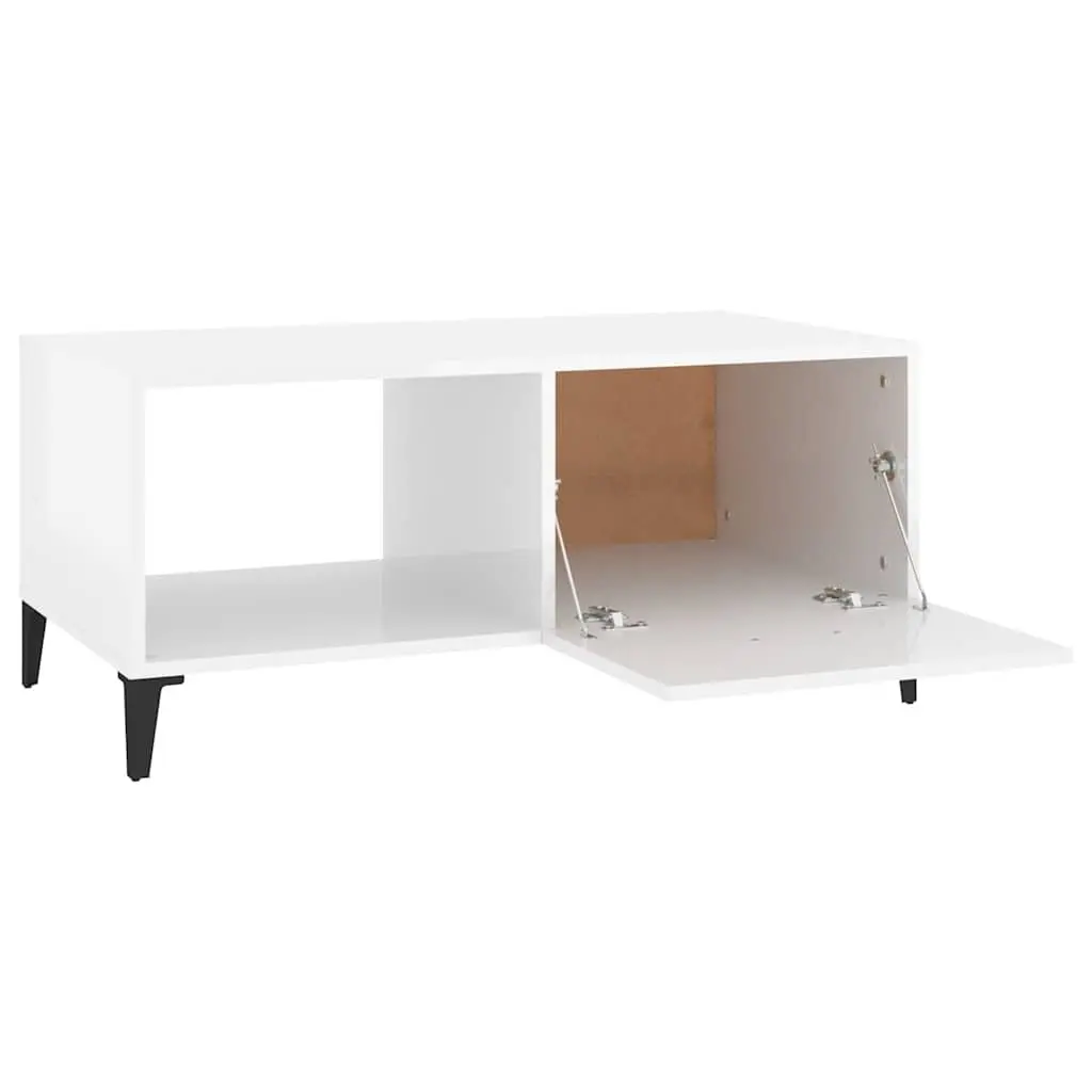 Coffee Table White High Gloss Storage Modern Living Room Accent Furniture
