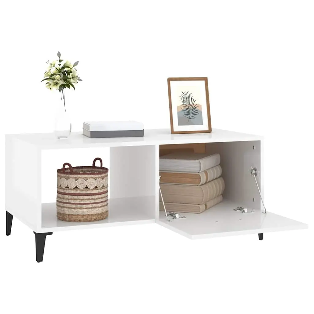 Coffee Table White High Gloss Storage Modern Living Room Accent Furniture