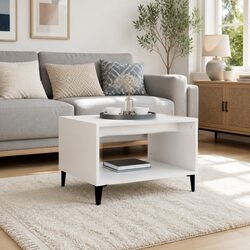 Coffee Table White Open Storage Compartment Living Room Accent Furniture