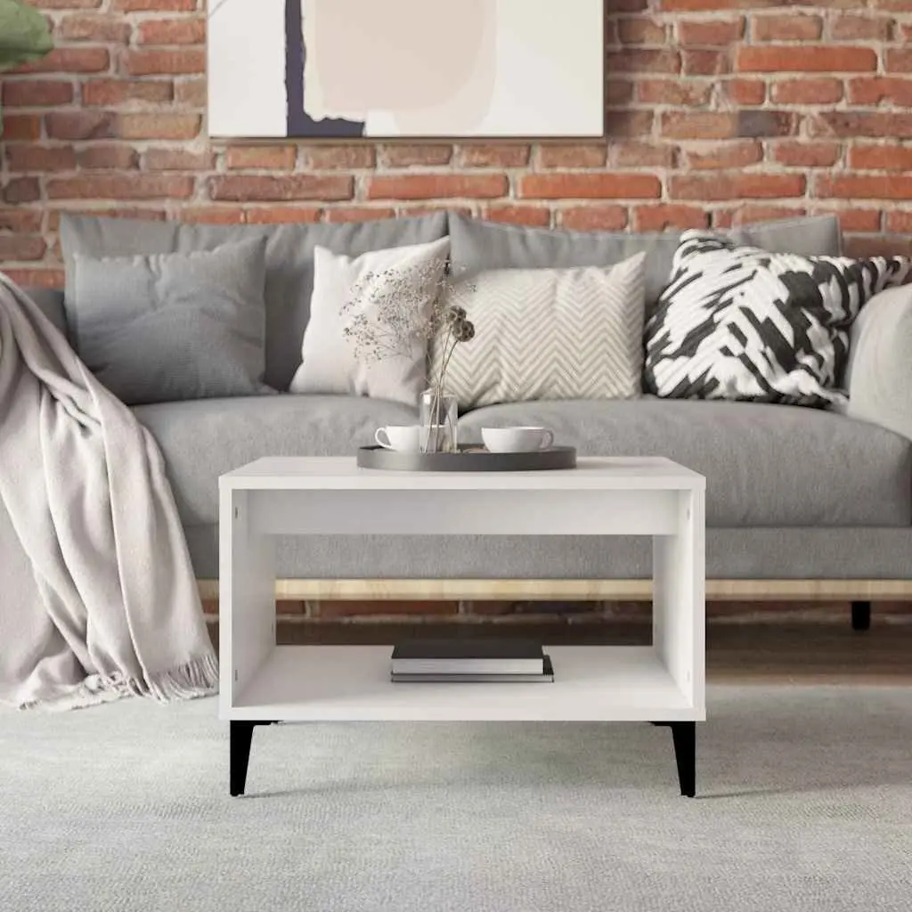 Coffee Table White Open Storage Compartment 60L x 50W x 40H cm