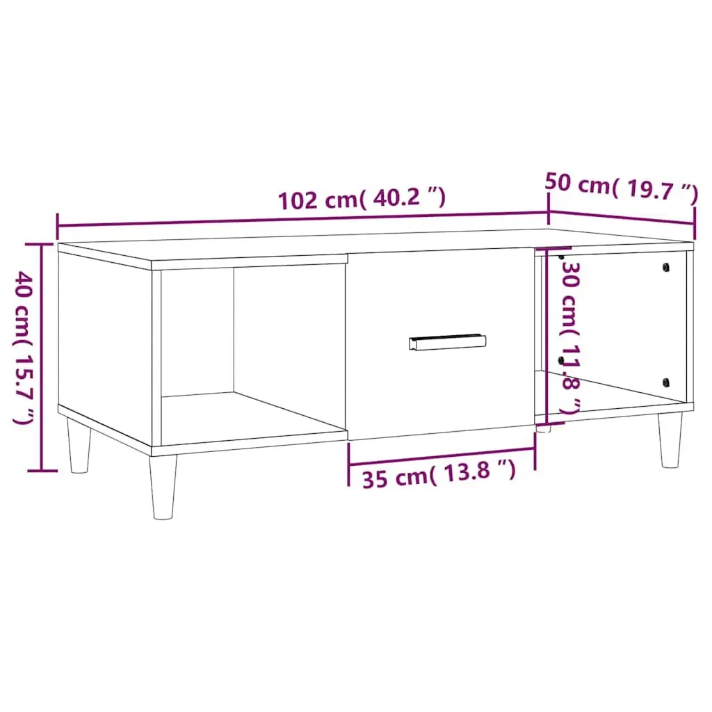 Coffee Table White Engineered Wood 102x50x40cm with Storage Drawer