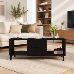 Coffee Table Black 102x50x40 cm Engineered Wood Storage Compartments Accent