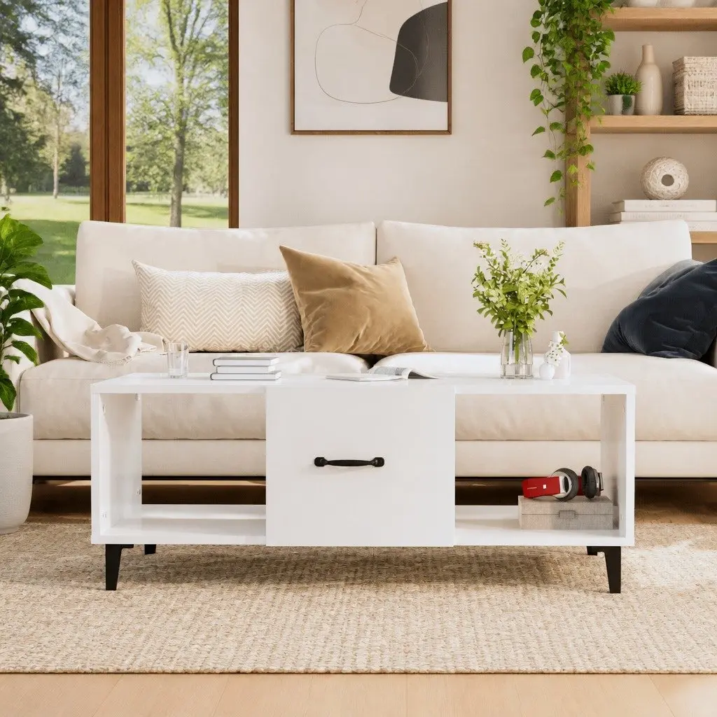 Coffee Table High Gloss White Modern with Storage Compartments 102 x 50 x 40 cm