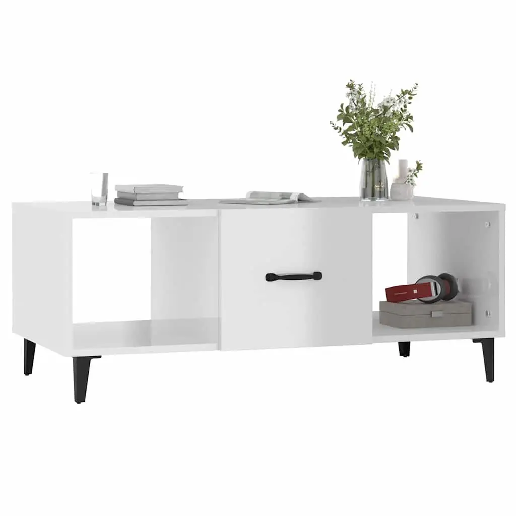 Coffee Table High Gloss White Modern with Storage Compartments 102 x 50 x 40 cm
