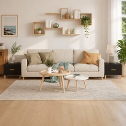 Coffee Tables Set of 2 Black Side Tables Storage Drawers Living Room Furniture