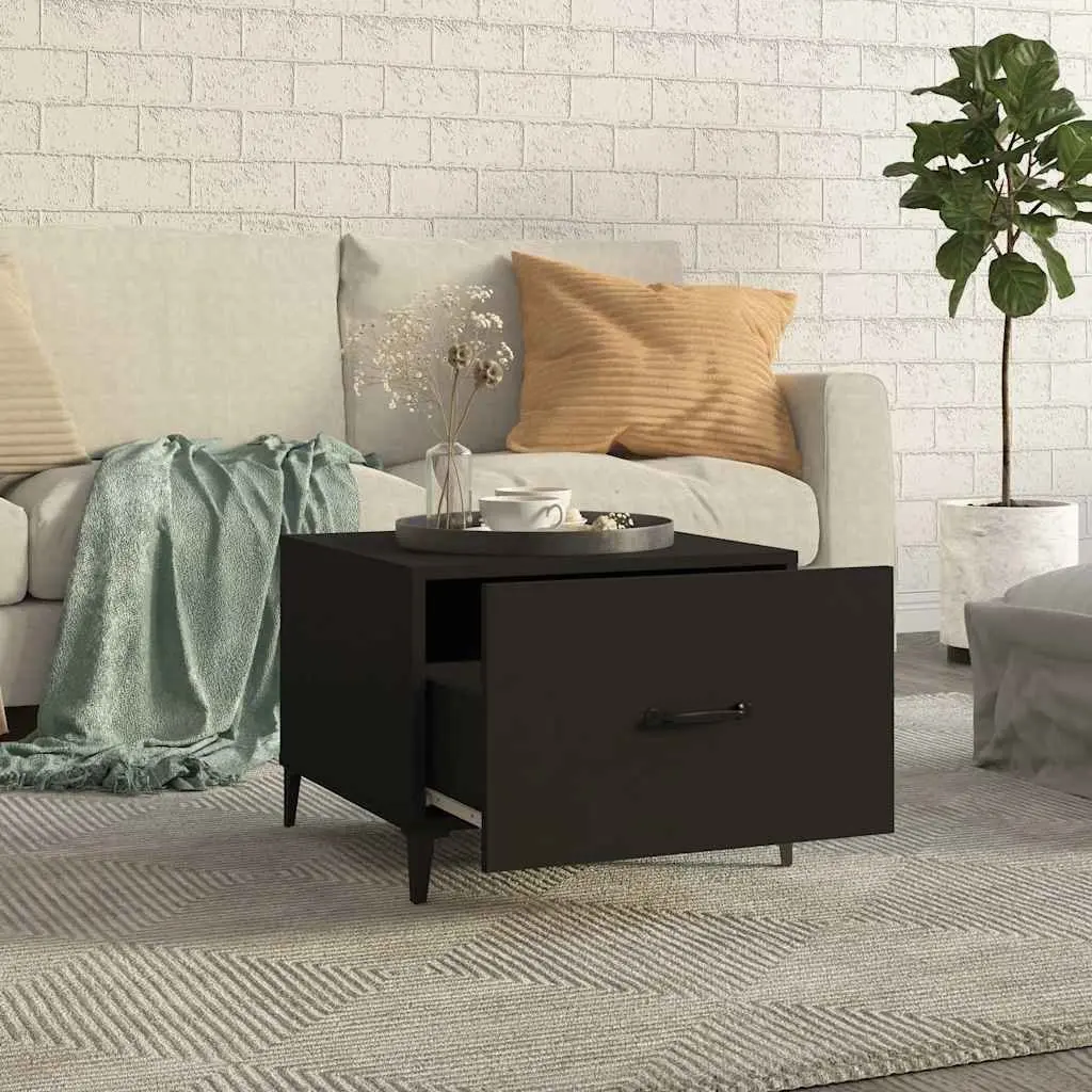 Coffee Table Set Industrial Black 50x50x40 cm 2 pcs with Metal Legs and Storage Drawer