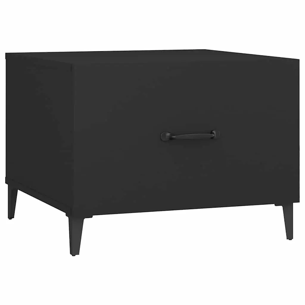 Coffee Table Set Industrial Black 50x50x40 cm 2 pcs with Metal Legs and Storage Drawer