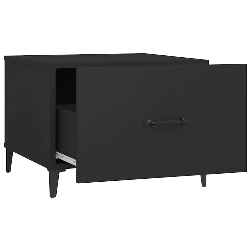 Coffee Table Set Industrial Black 50x50x40 cm 2 pcs with Metal Legs and Storage Drawer